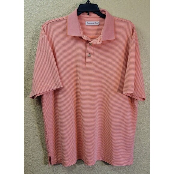 Jamaica Jaxx Polo Shirt Men Large Coral Striped Polo Short Sleeve Casual Golf - Picture 1 of 9